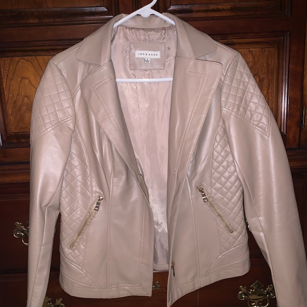 Beige colored faux leather jacket size small Jon & Anna